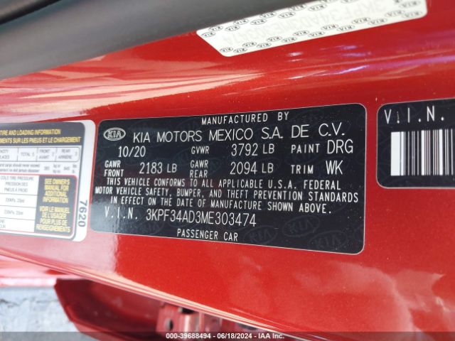 3KPF34AD3ME303474 KIA Forte Gt-line