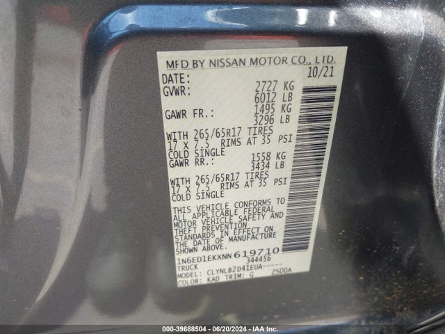 Nissan Frontier Sv 4x4 2022 1N6ED1EKXNN619710 Image 9