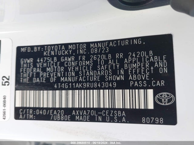 Toyota CAMRY SE 2024 4T1G11AK9RU843049 Image 9