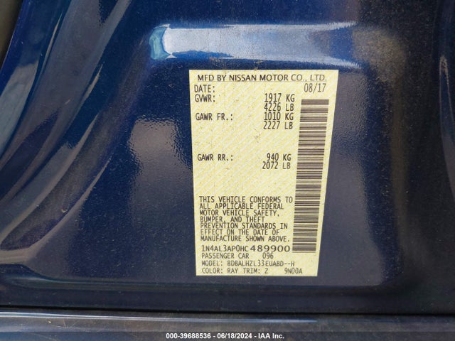 Nissan Altima 2.5 Sr 2017 1N4AL3AP0HC489900 Image 9