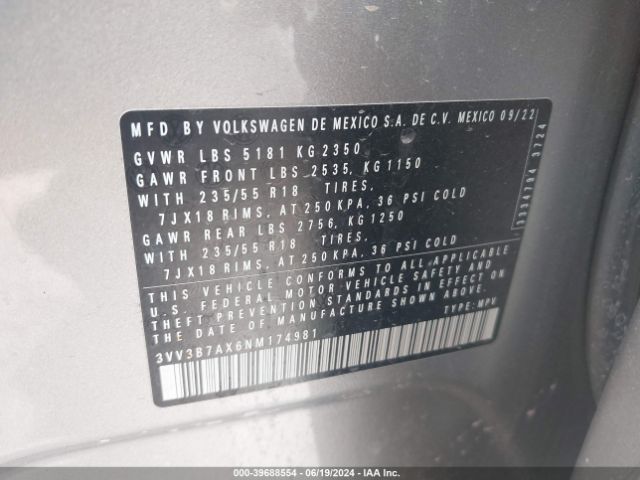 3VV3B7AX6NM174981 Volkswagen Tiguan 2.0t Se
