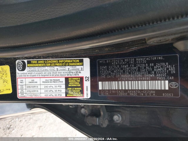 Toyota CAMRY SE 2020 4T1G11AK5LU948680 Image 9