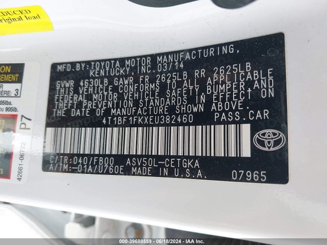 Toyota CAMRY XLE 2014 4T1BF1FKXEU382460 Image 9