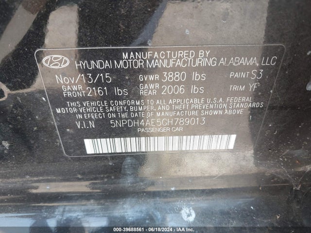Hyundai ELANTRA SE 2016 5NPDH4AE5GH789013 Image 9