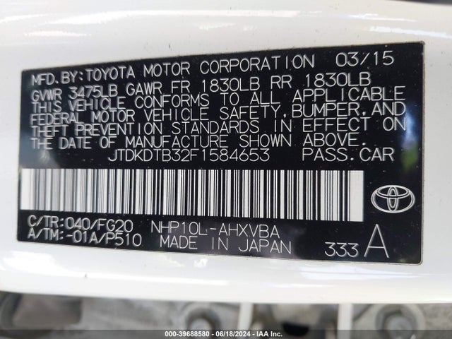 Toyota Prius C Two 2015 JTDKDTB32F1584653 Image 9