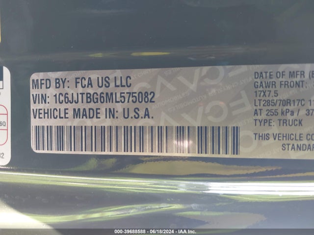 Jeep Gladiator Rubicon 4x4 2021 1C6JJTBG6ML575082 Image 9