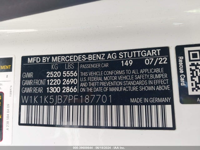 W1K1K5JB7PF187701 Mercedes-Benz E 450