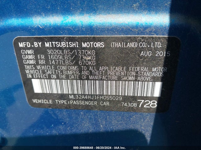 Mitsubishi Mirage Es/rf 2015 ML32A4HJ1FH055029 Image 9