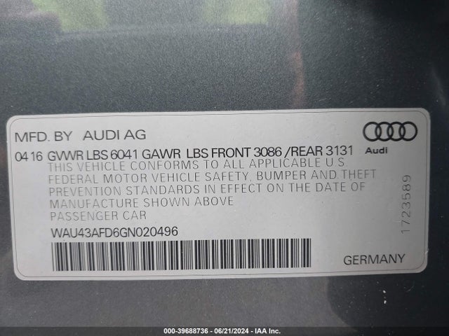 WAU43AFD6GN020496 Audi A8 L 4.0t Sport