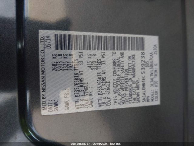 5N1AL0MN4EC539238 Infiniti QX60