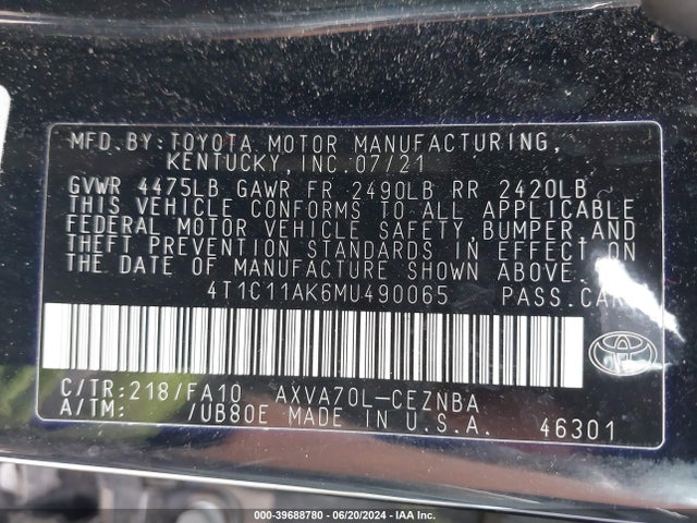 Toyota CAMRY LE 2021 4T1C11AK6MU490065 Image 9
