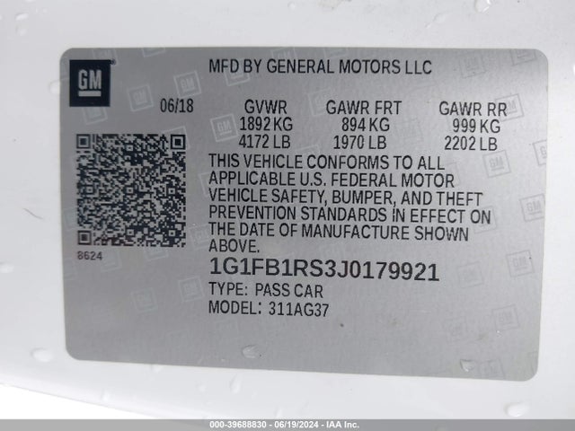Chevrolet Camaro 1lt 2018 1G1FB1RS3J0179921 Image 9