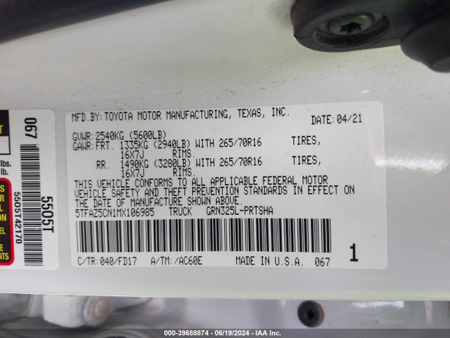 Toyota Tacoma Trd Off-road 2021 5TFAZ5CN1MX106985 Image 9