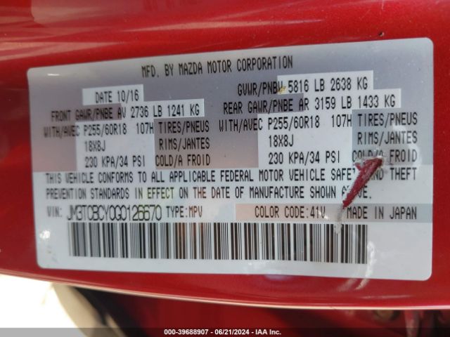 JM3TCBCY0G0126670 Mazda Cx-9 Touring
