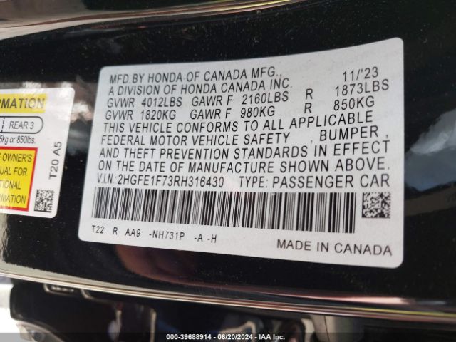 2HGFE1F73RH316430 Honda CIVIC EX