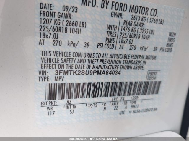 3FMTK2SU9PMA84034 Ford Mustang Mach-e California Route 1