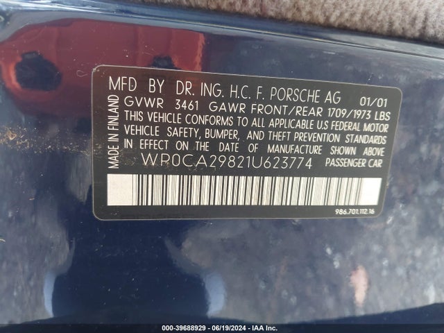 2001 PORSCHE BOXSTER WP0CA29821U623774 Photo 8