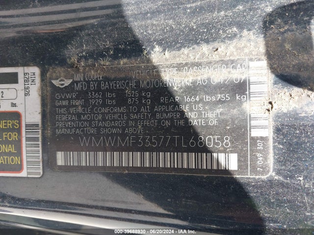 2007 MINI COOPER WMWMF33577TL68058 Photo 8