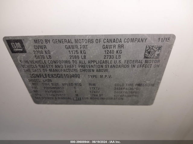 Chevrolet EQUINOX LT 2016 2GNFLFEK5G6199490 Image 9