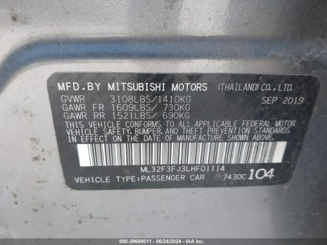 ML32F3FJ3LHF01114 Mitsubishi Mirage G4 Es