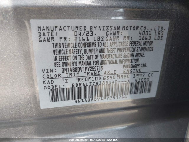 Nissan Sentra Sr Xtronic Cvt 2023 3N1AB8DV1PY259716 Image 9
