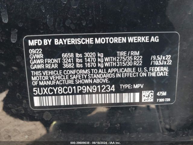 5UXCY8C01P9N91234 BMW X6 M50i