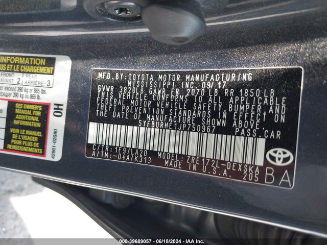 Toyota Corolla Xse 2018 5YFBURHE1JP750967 Image 9