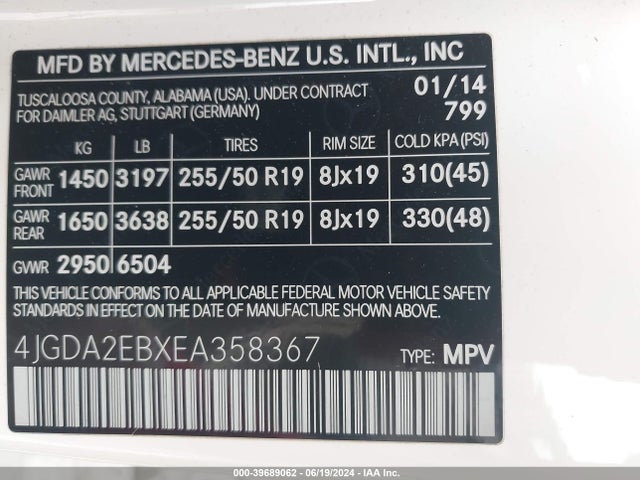 4JGDA2EBXEA358367 Mercedes-Benz Ml 350 Bluetec 4matic