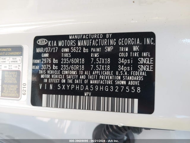 KIA Sorento 3.3l Ex 2017 5XYPHDA59HG327558 Image 9