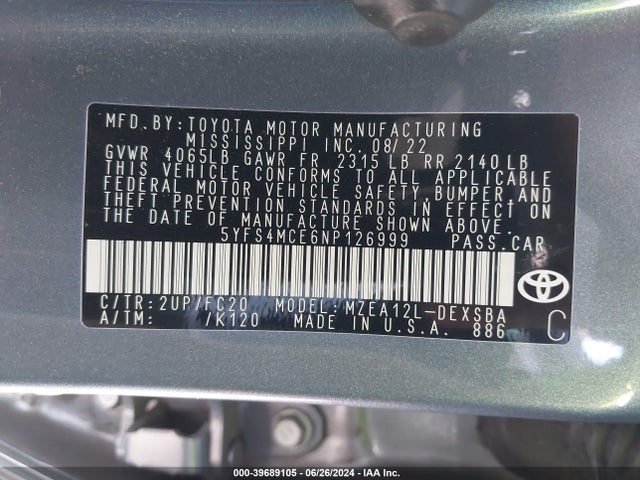Toyota COROLLA SE 2022 5YFS4MCE6NP126999 Image 9