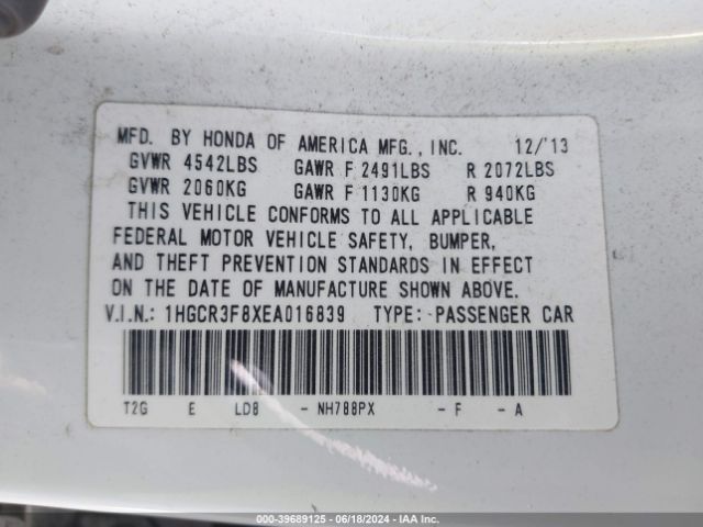 1HGCR3F8XEA016839 Honda Accord Ex-l V-6