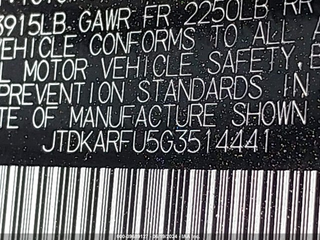 JTDKARFU5G3514441 Toyota Prius Three