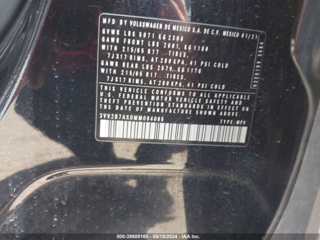 3VV2B7AX0MM064065 Volkswagen Tiguan 2.0t Se/2.0t Se R-line Black/2.0t Sel