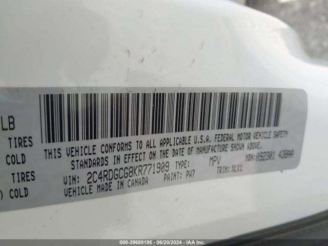 2C4RDGCG8KR771909 Dodge Grand Caravan Sxt