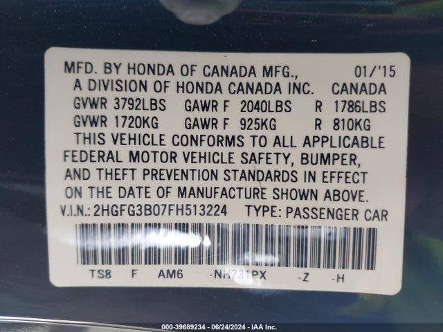 Honda Civic Ex-l 2015 2HGFG3B07FH513224 Image 9