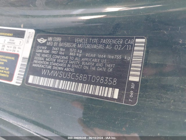 2011 MINI COOPER WMWSU3C58BT098358 Photo 8