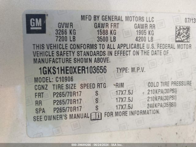 1GKS1HE0XER103656 GMC Yukon Xl 1500 Sle
