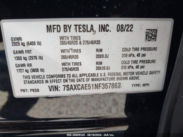 7SAXCAE51NF357862 Tesla Model X Dual Motor All-wheel Drive