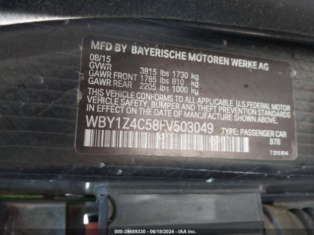 WBY1Z4C58FV503049 BMW I3 Base W/range Extender