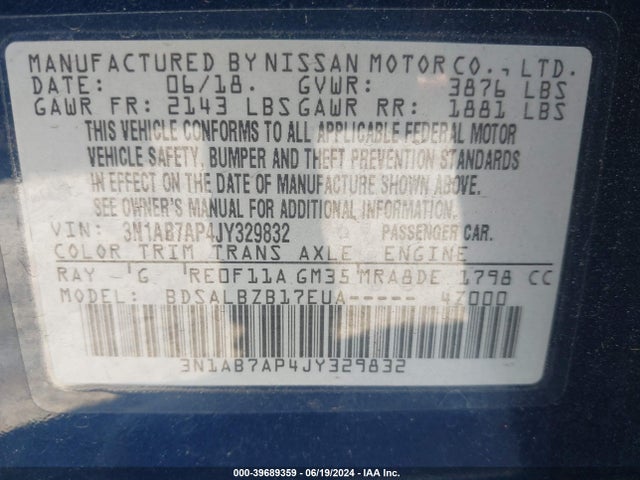 Nissan SENTRA S 2018 3N1AB7AP4JY329832 Image 9