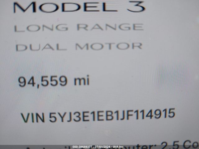 5YJ3E1EB1JF114915 Tesla Model 3 Long Range/performance