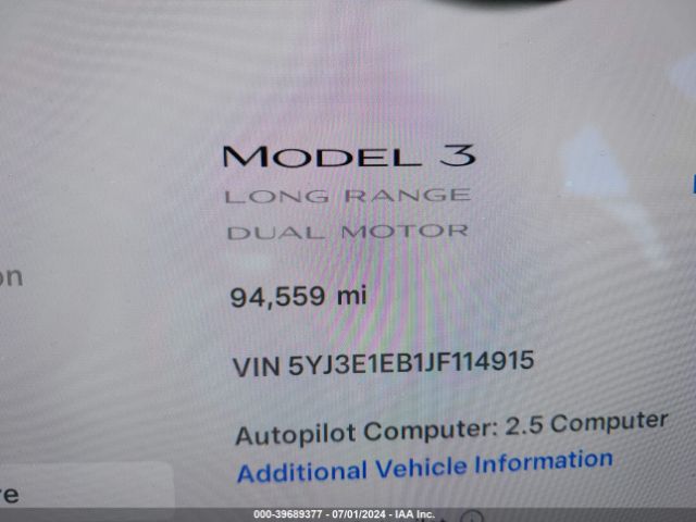 5YJ3E1EB1JF114915 Tesla Model 3 Long Range/performance
