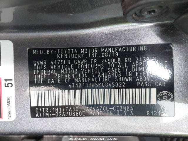 Toyota CAMRY LE 2019 4T1B11HK5KU845922 Image 9
