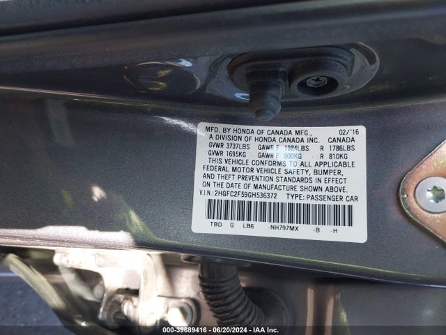 Honda Civic Lx 2016 2HGFC2F59GH536372 Image 9