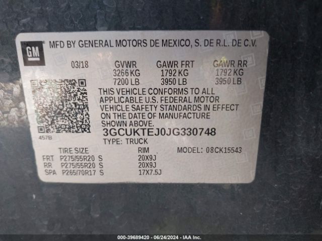 3GCUKTEJ0JG330748 Chevrolet Silverado 1500 High Country