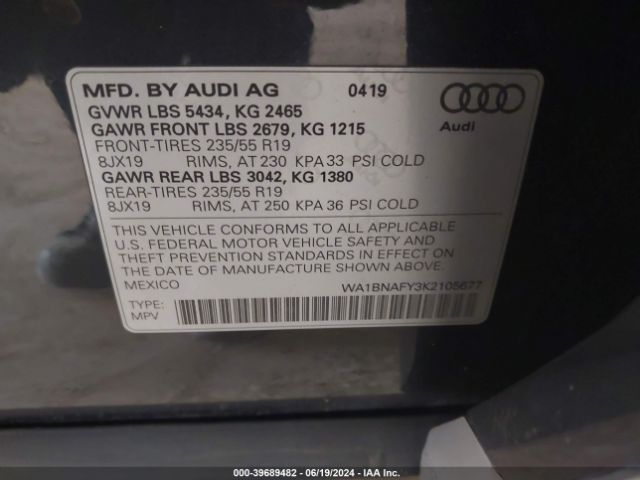 WA1BNAFY3K2105677 Audi Q5 45 Premium