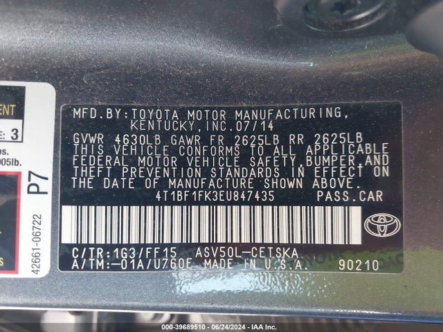 Toyota CAMRY SE 2014 4T1BF1FK3EU847435 Image 9