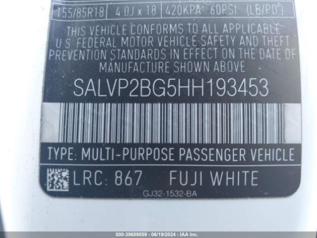 SALVP2BG5HH193453 Land Rover Range Rover Evoque Se/se Premium
