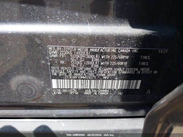 2T3E6RFV9MW028375 Toyota Rav4 Hybrid Xse