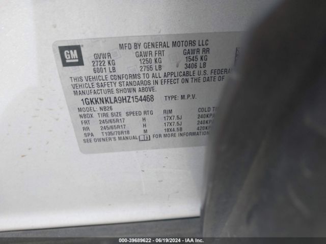 1GKKNKLA9HZ154468 GMC Acadia Sle-1